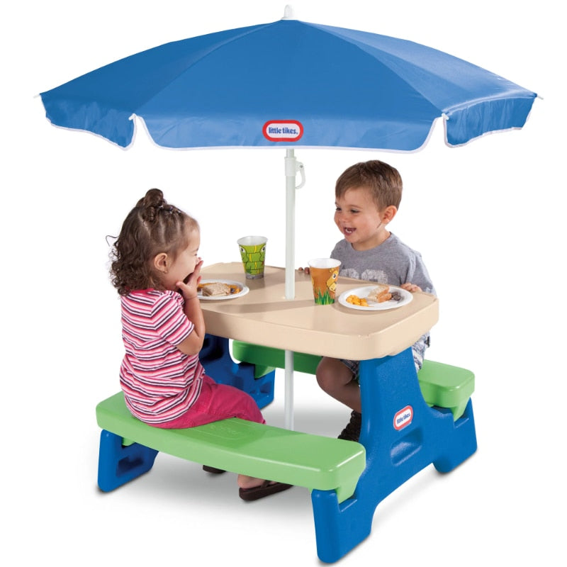 Portable Outdoor Kids Picnic Table with Umbrella childrensterritory