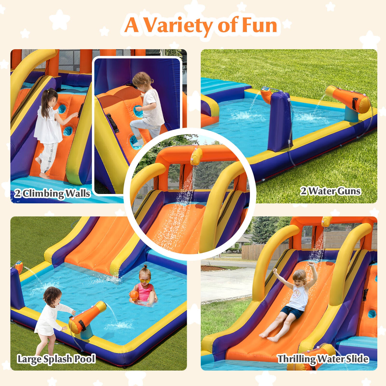 4-in-1 Kids Inflatable Bounce Castle W/ Splash Pool childrensterritory