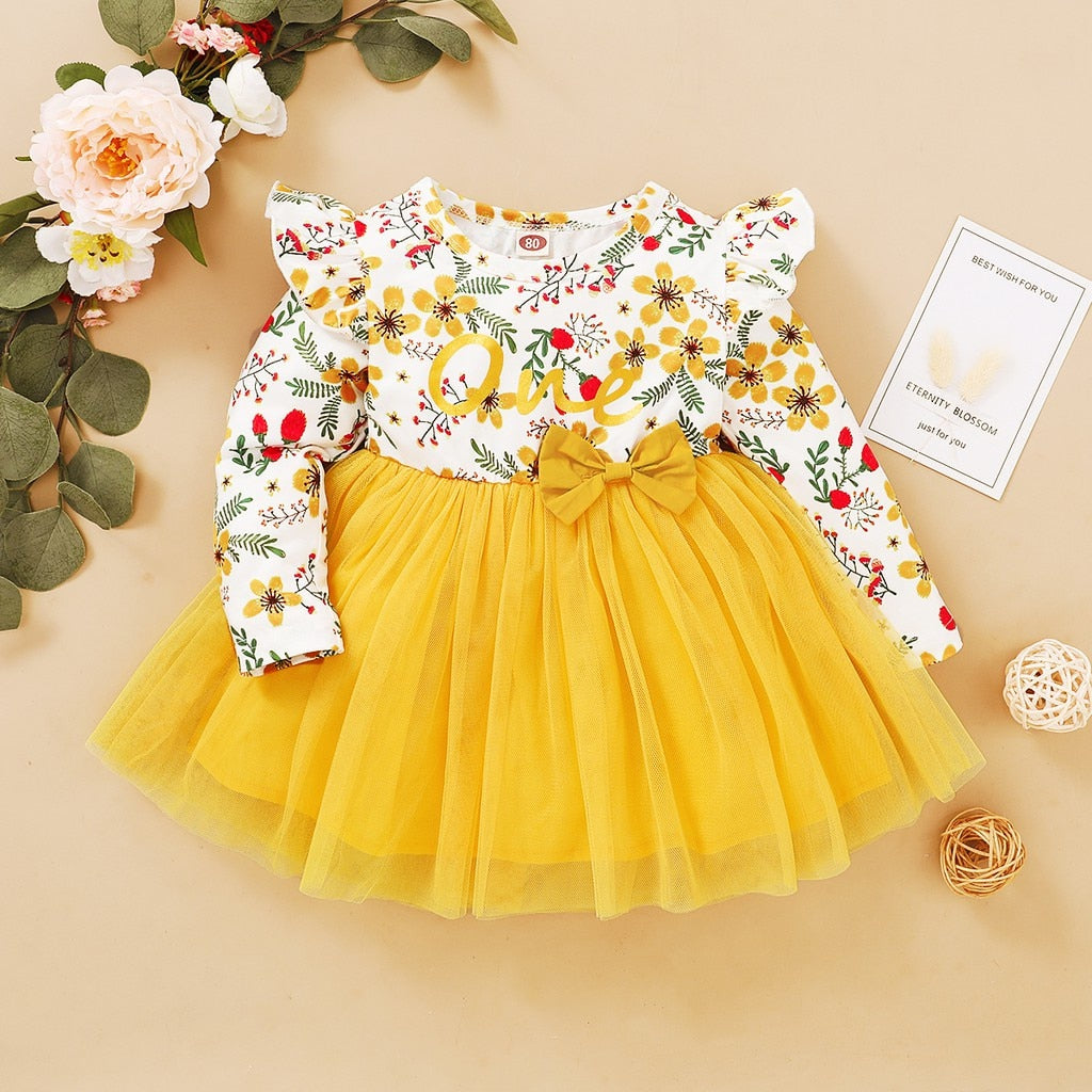 Yellow Tulle Patchwork Toddler Girls Swing Dress childrensterritory
