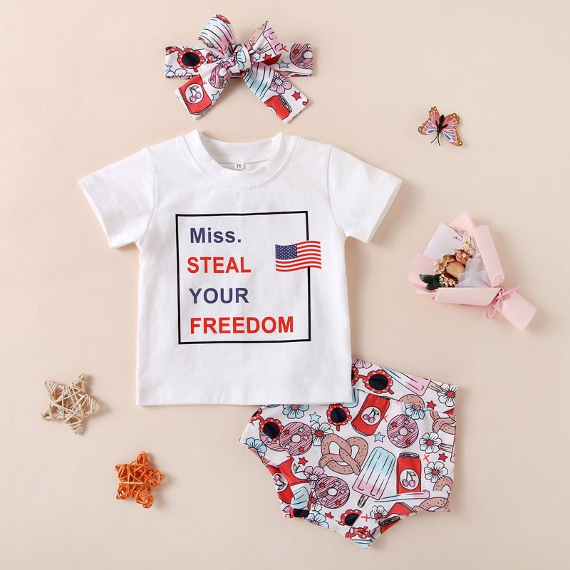 Flag and Floral Print Independence Day Baby Girl Clothes childrensterritory