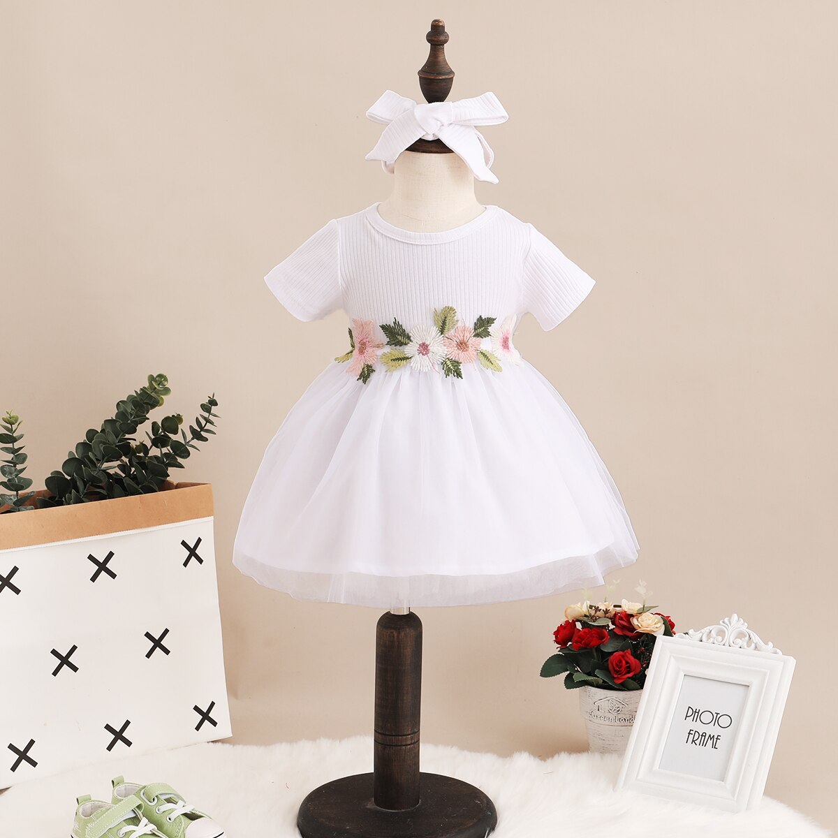 Embroidered Flowers Baby Girl Tulle Party Dress childrensterritory
