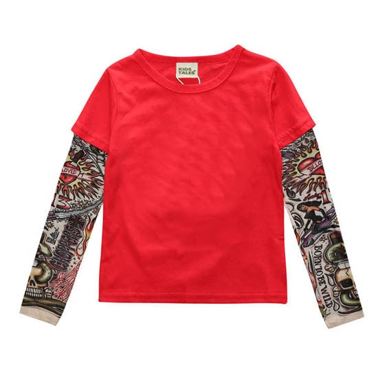 Letter Printed Kids Boys T-shirts with Tattoo Sleeves childrensterritory