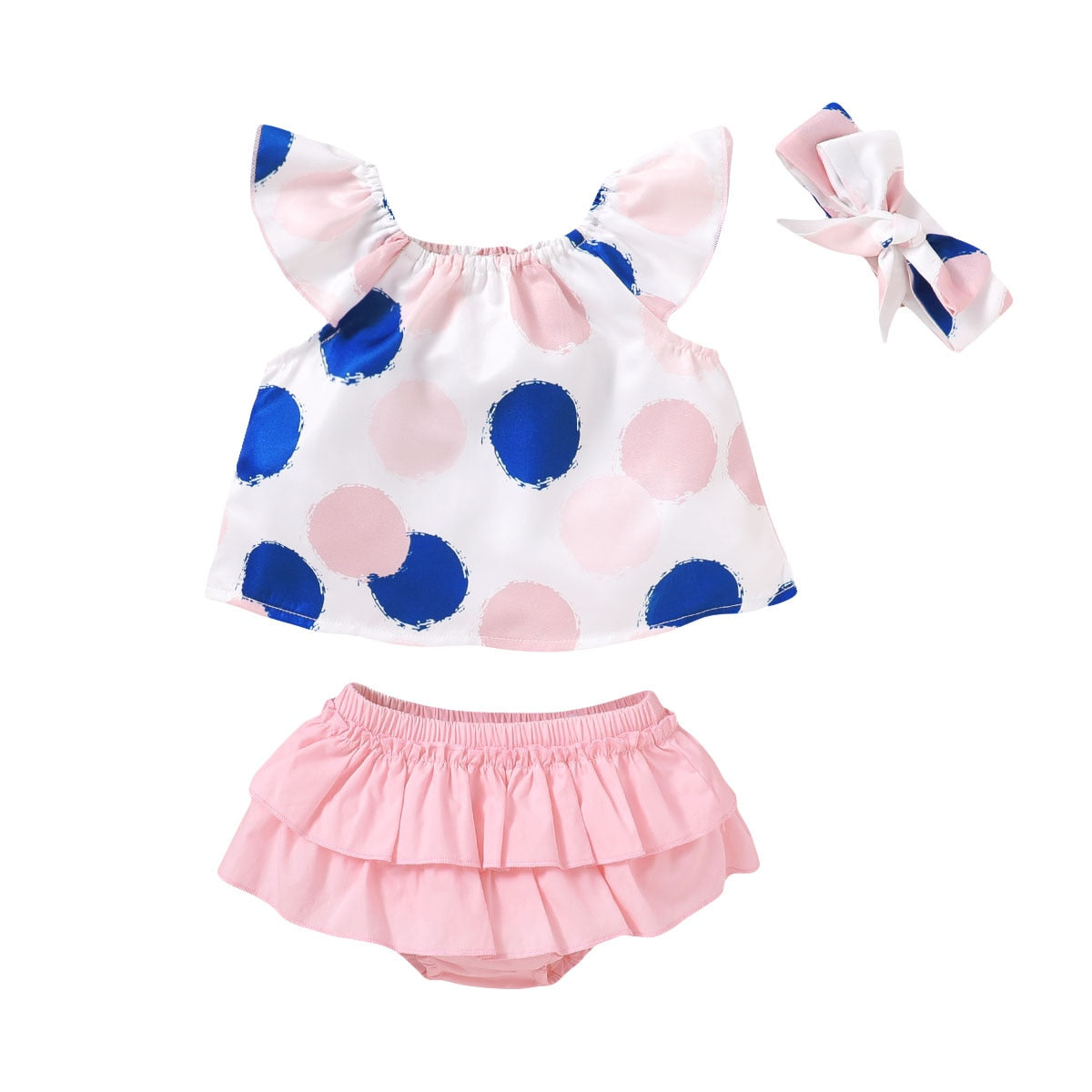 Baby Girl Dot Pattern 3pcs Cotton Outfit Set childrensterritory