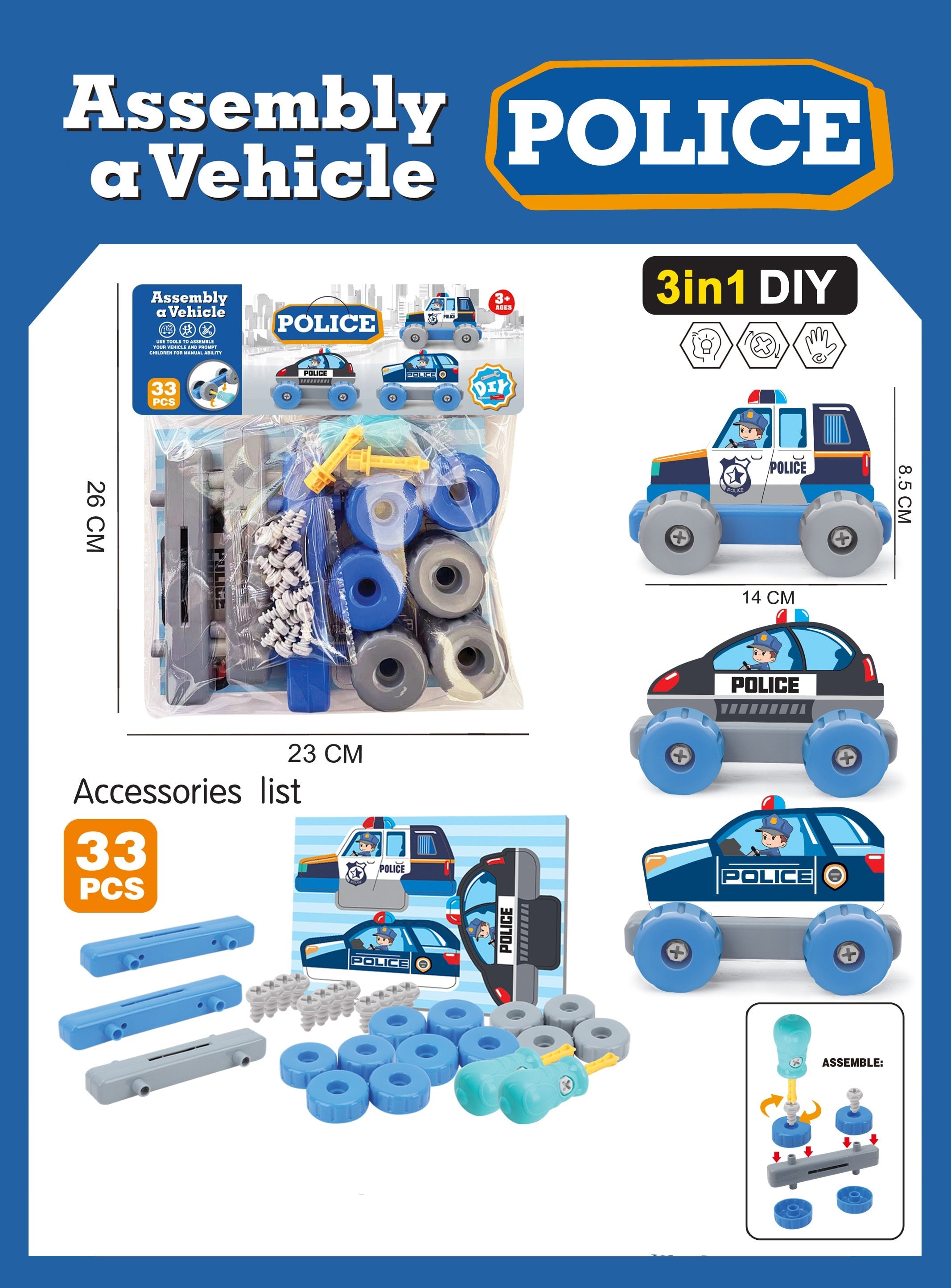 Kids 3 in 1 DIY Assembly A Vehicle Toy Set childrensterritory