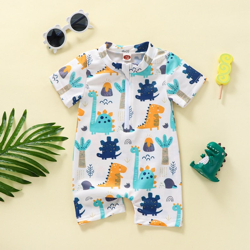Cartoon Dinosaur Printed Baby/Kids Boys Zipper Swimsuit childrensterritory