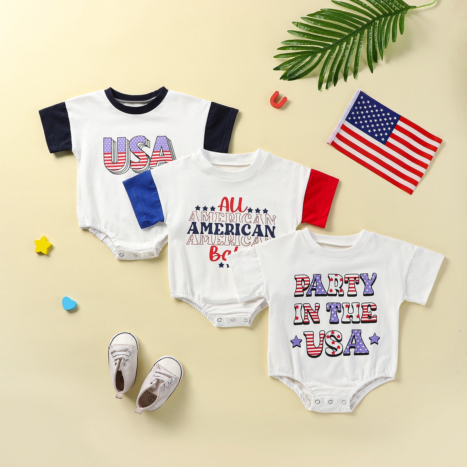 4th of July Letter Print Baby Bodysuit Set childrensterritory