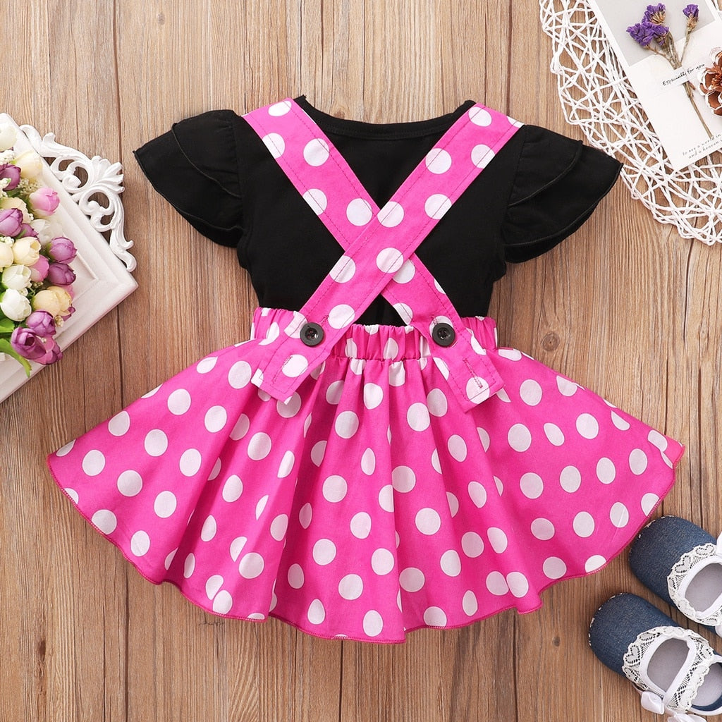 Baby Girls Black T-shirt + Polka Dot Skirt Party Outfit childrensterritory