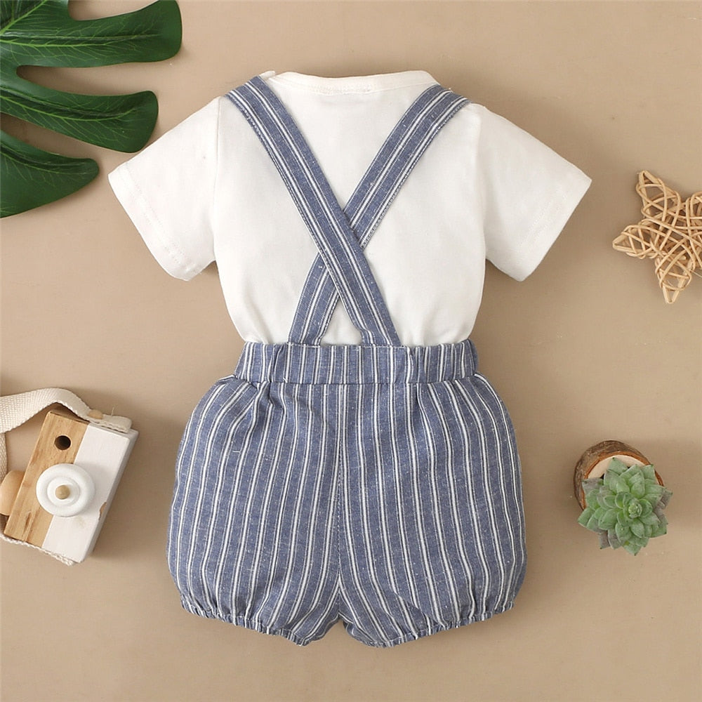 Baby Boy Cartoon Bodysuit with Striped Shorts Clothes Set childrensterritory