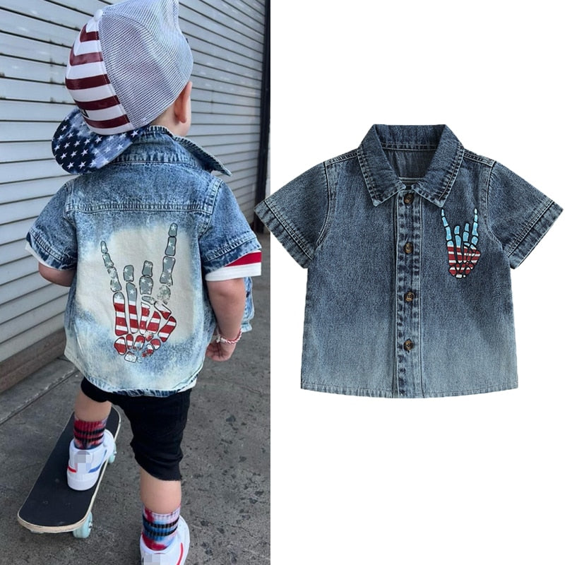 Hand Print Kids Independence Day Button Closure Shirt childrensterritory
