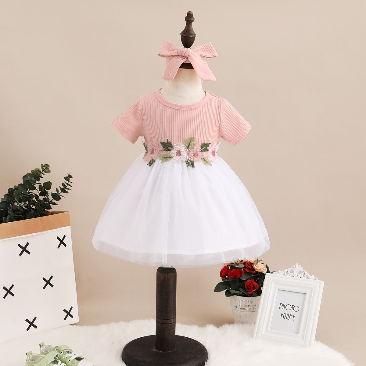 Baby Girls A-line Summer Party Dress with Headband childrensterritory