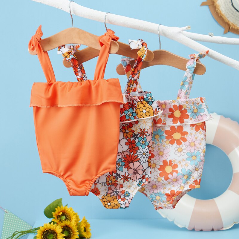 Kids/Baby Girls Floral Sleeveless Ruffle Swim Suit childrensterritory