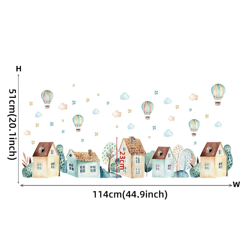 Watercolor Cartoon Hot Air Balloon Wall Decals for Kids&