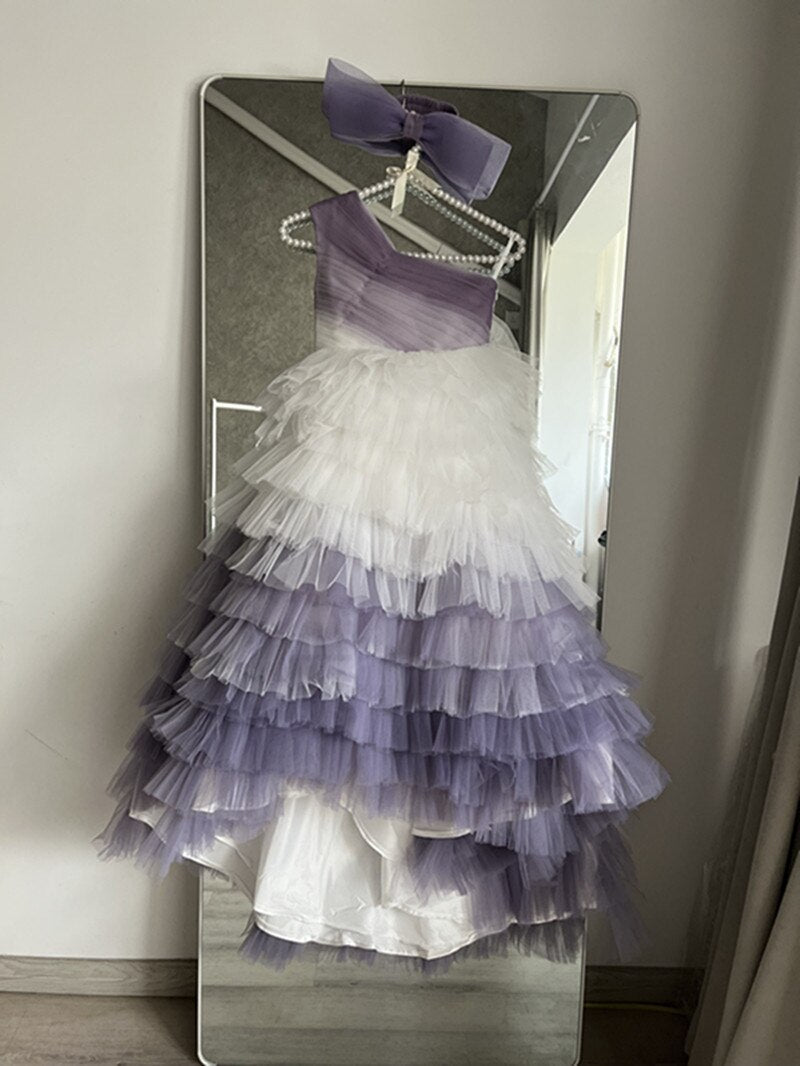 Tiered Tulle One Shoulder Ball Gown for Girls childrensterritory