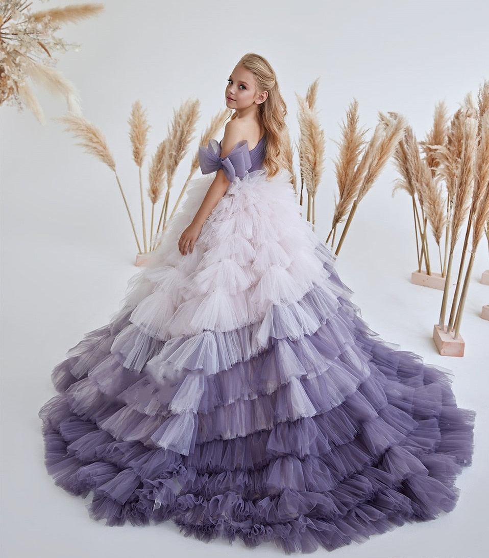 Tiered Tulle One Shoulder Ball Gown for Girls childrensterritory
