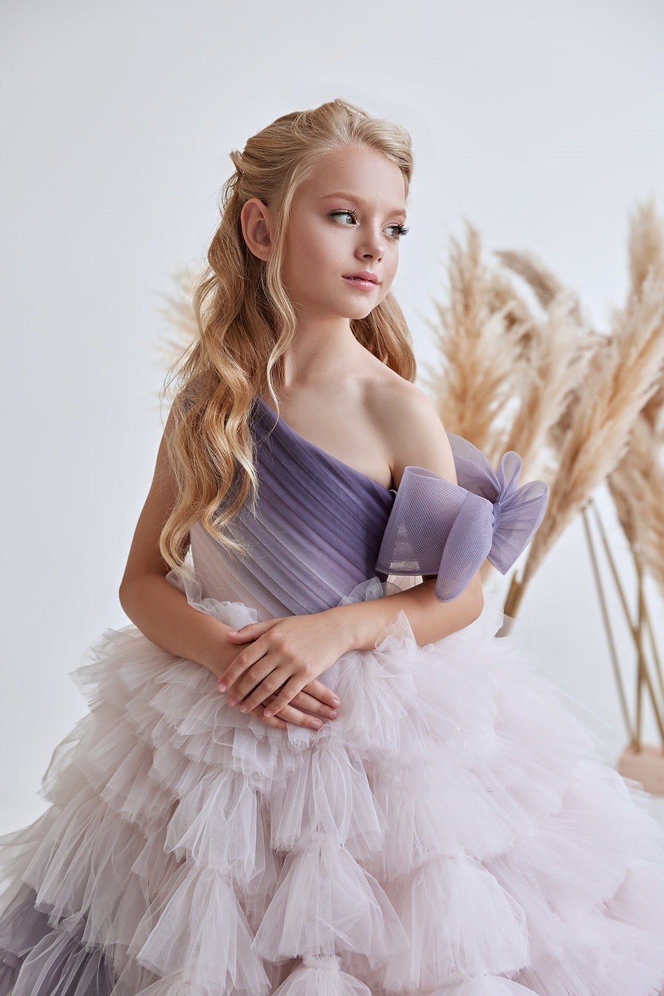 Tiered Tulle One Shoulder Ball Gown for Girls childrensterritory
