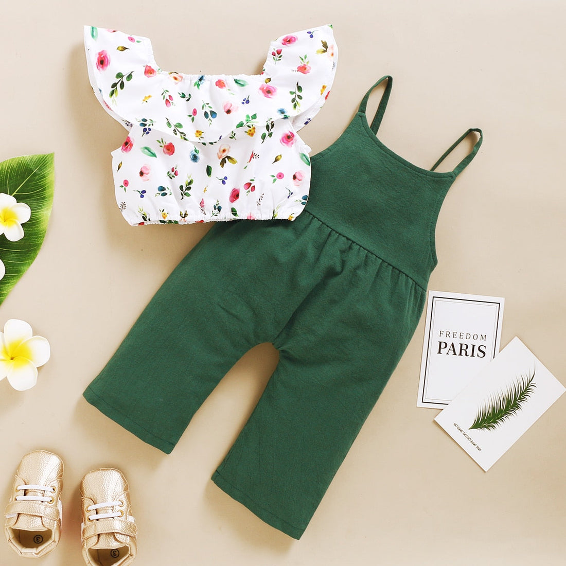 Toddler Girl Floral Print Top + Suspender Pant Set childrensterritory