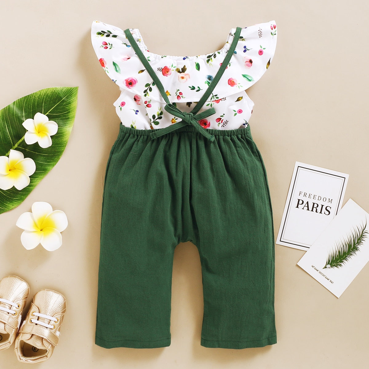 Toddler Girl Floral Print Top + Suspender Pant Set childrensterritory