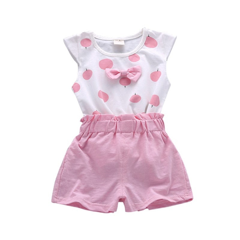 Toddler/Baby Girls Printed Bowknot 2pcs Casual Suit childrensterritory