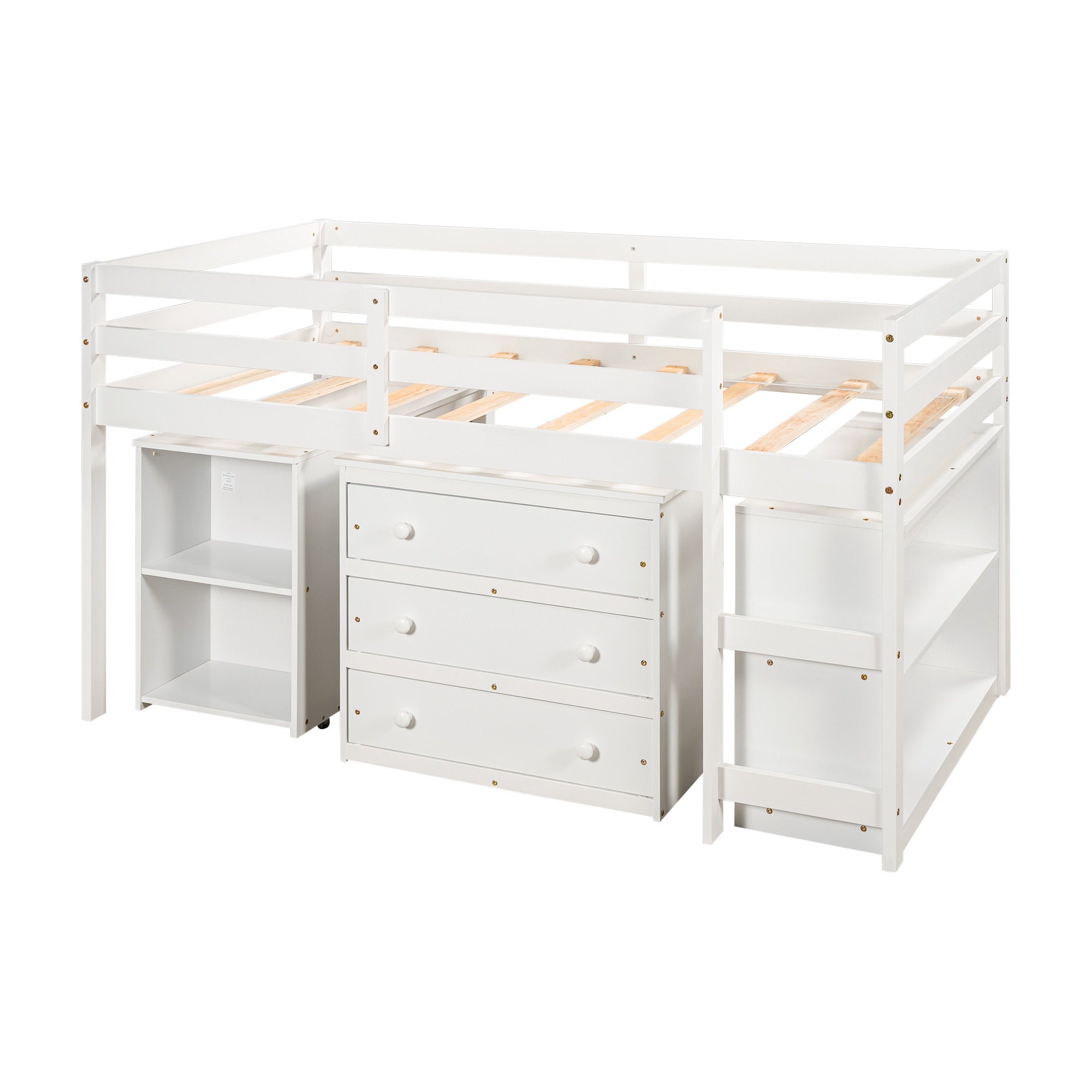 Twin Size Loft Bed Frame with Cabinet & Portable Desk childrensterritory