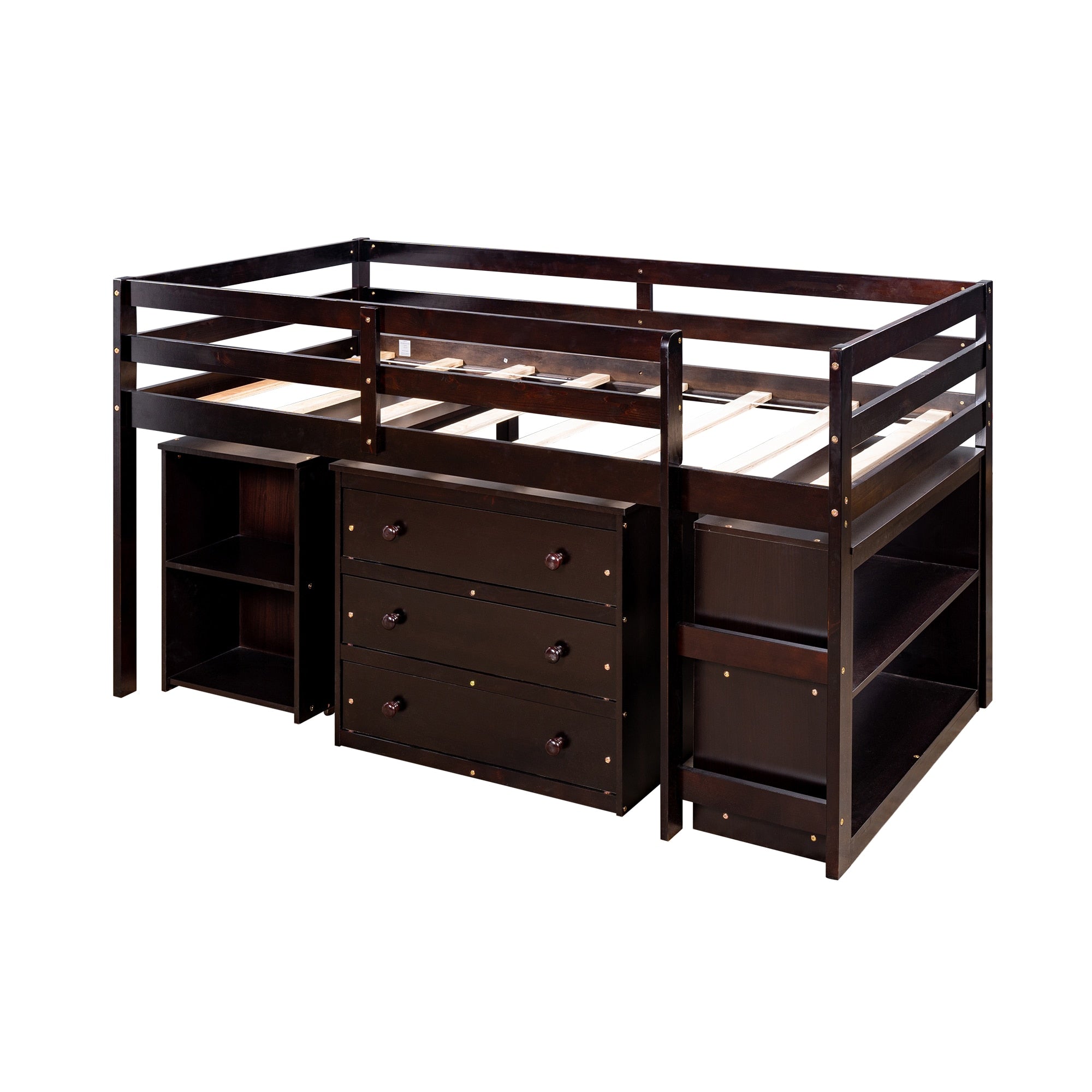 Twin Size Loft Bed Frame with Cabinet & Portable Desk childrensterritory