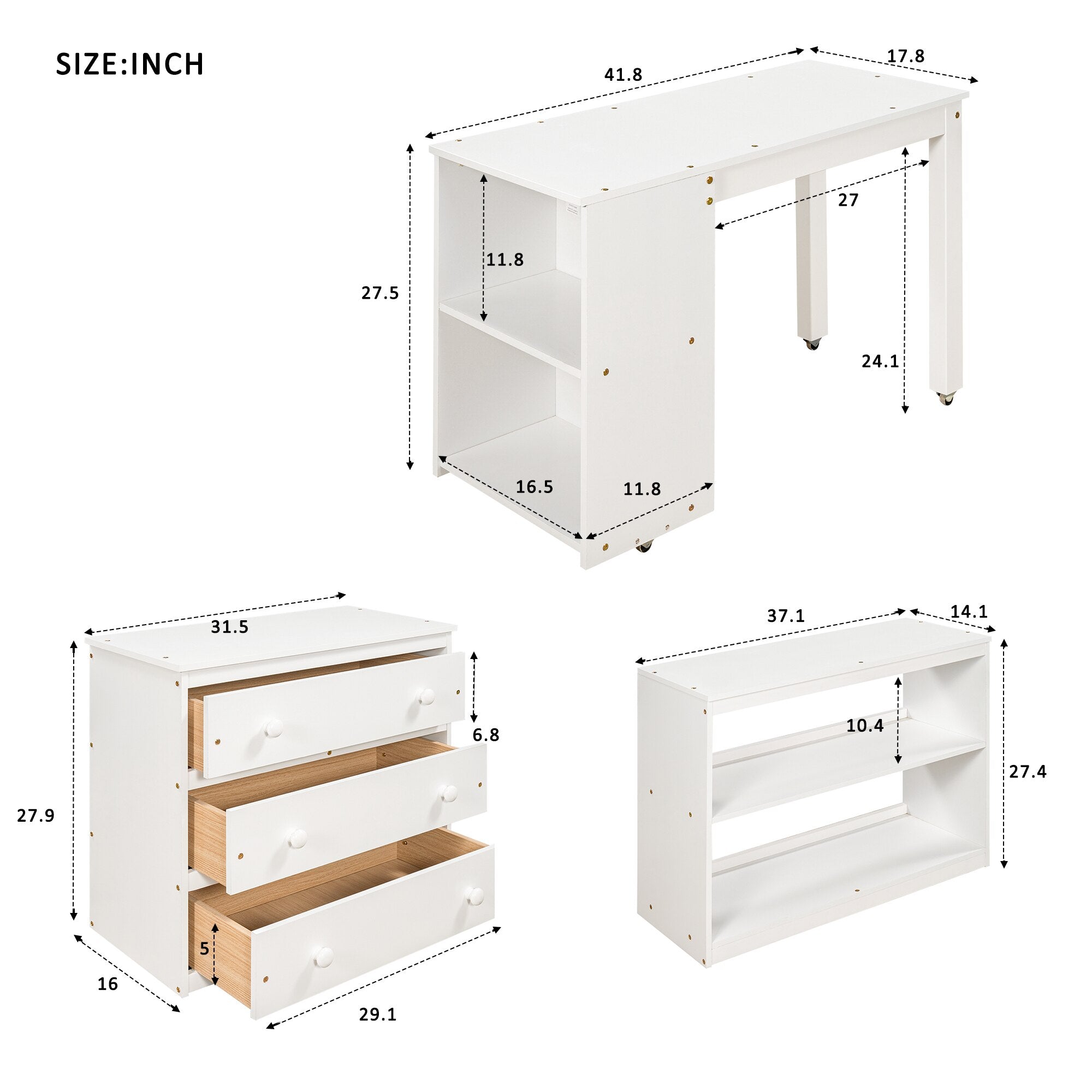 Twin Size Loft Bed Frame with Cabinet & Portable Desk childrensterritory