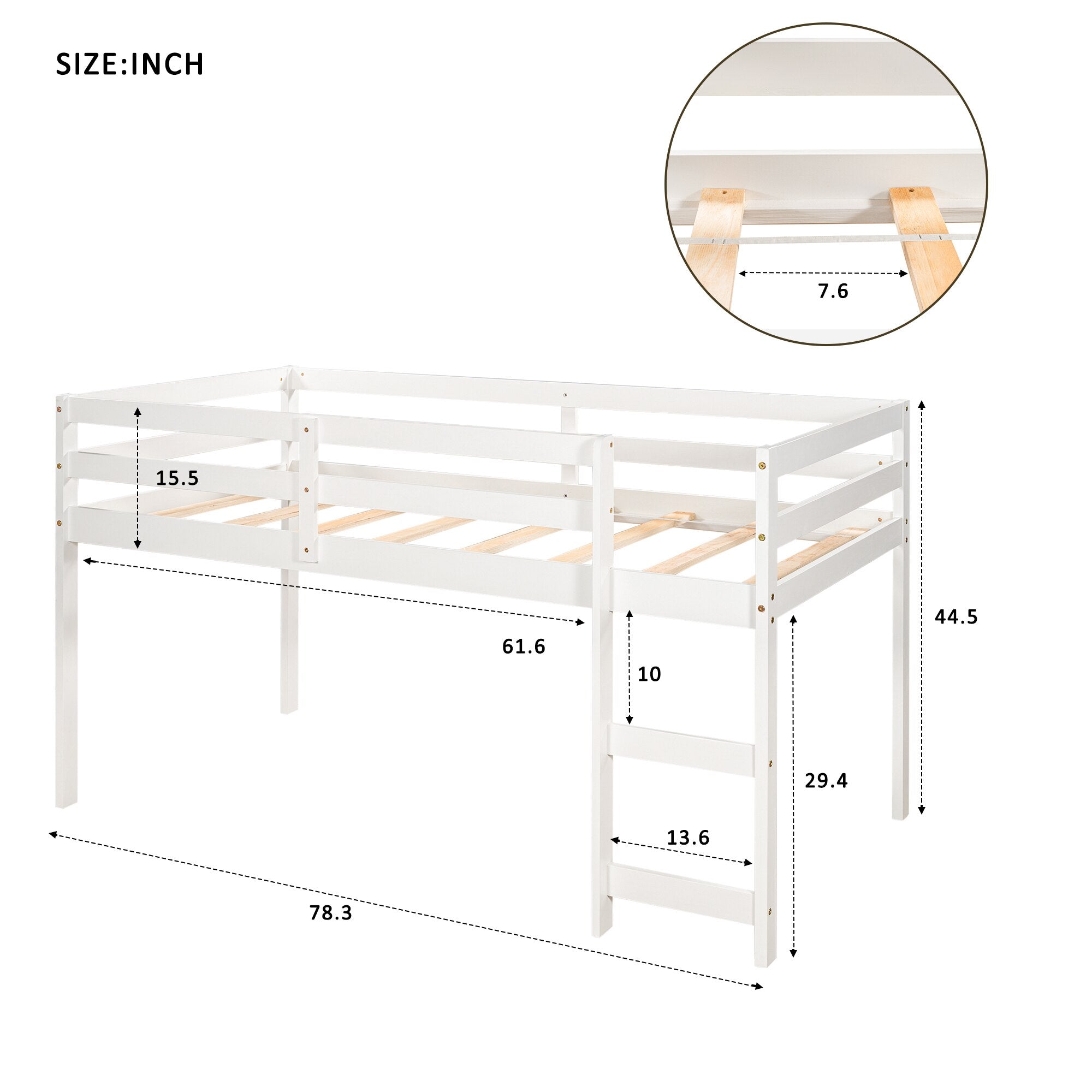 Twin Size Loft Bed Frame with Cabinet & Portable Desk childrensterritory