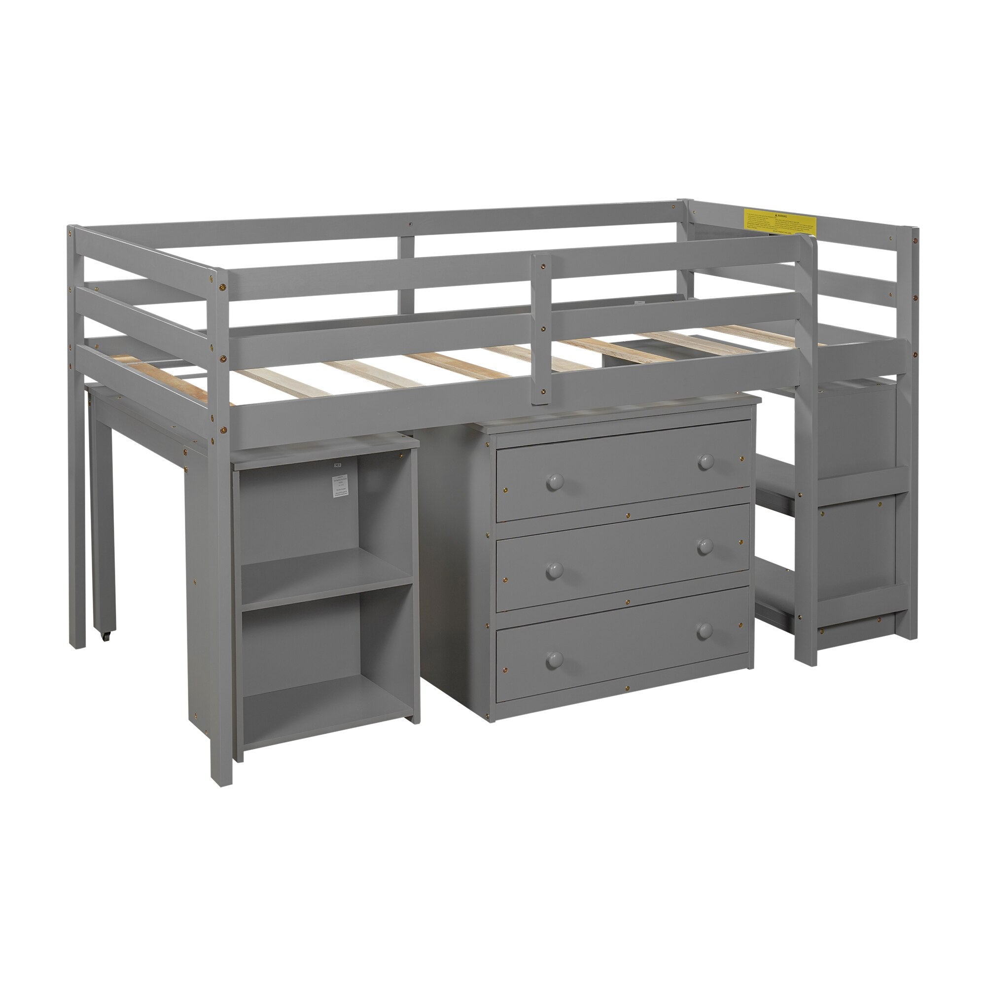 Twin Size Loft Bed Frame with Cabinet & Portable Desk childrensterritory
