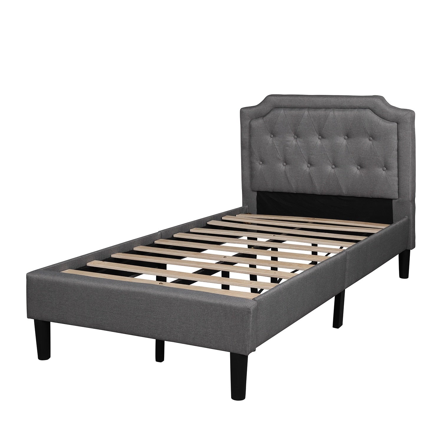 Twin Size Upholstered Scalloped Linen Platform Bed childrensterritory
