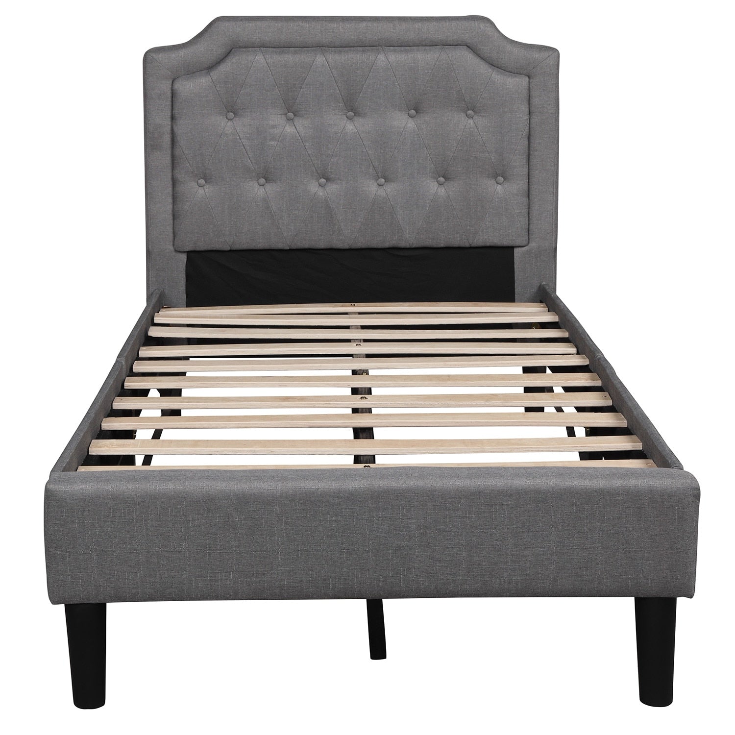 Twin Size Upholstered Scalloped Linen Platform Bed childrensterritory