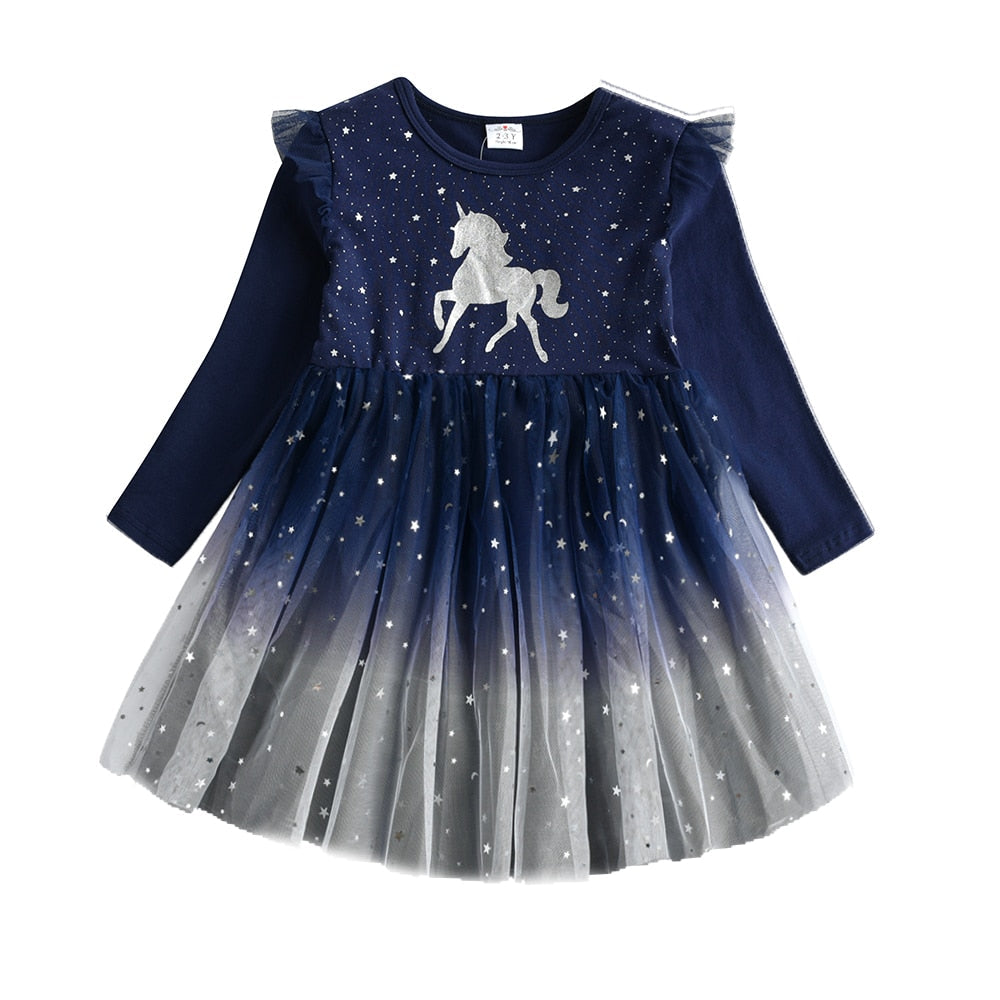 Unicorn Design Flying Sleeve Princess Dress for Kids Girls childrensterritory