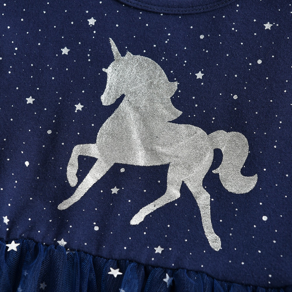 Unicorn Design Flying Sleeve Princess Dress for Kids Girls childrensterritory