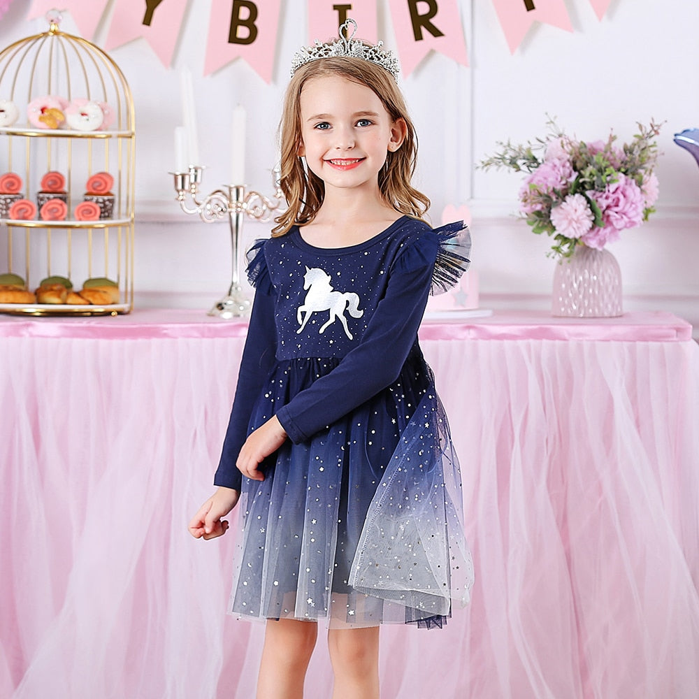 Unicorn Design Flying Sleeve Princess Dress for Kids Girls childrensterritory
