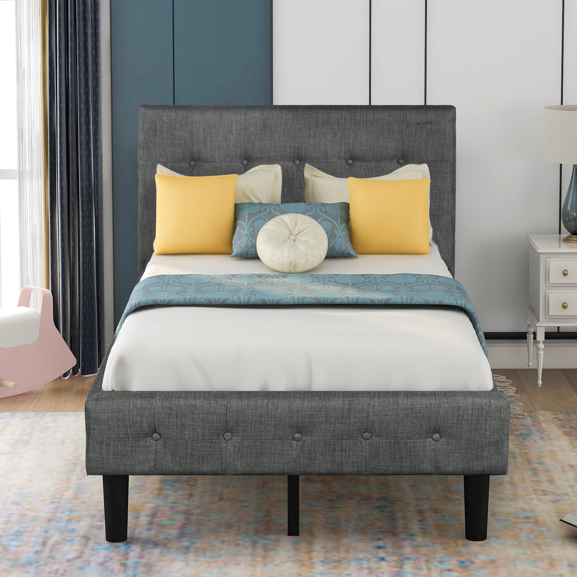Wood Platform Bed with Tufted Headboard & Footboard childrensterritory