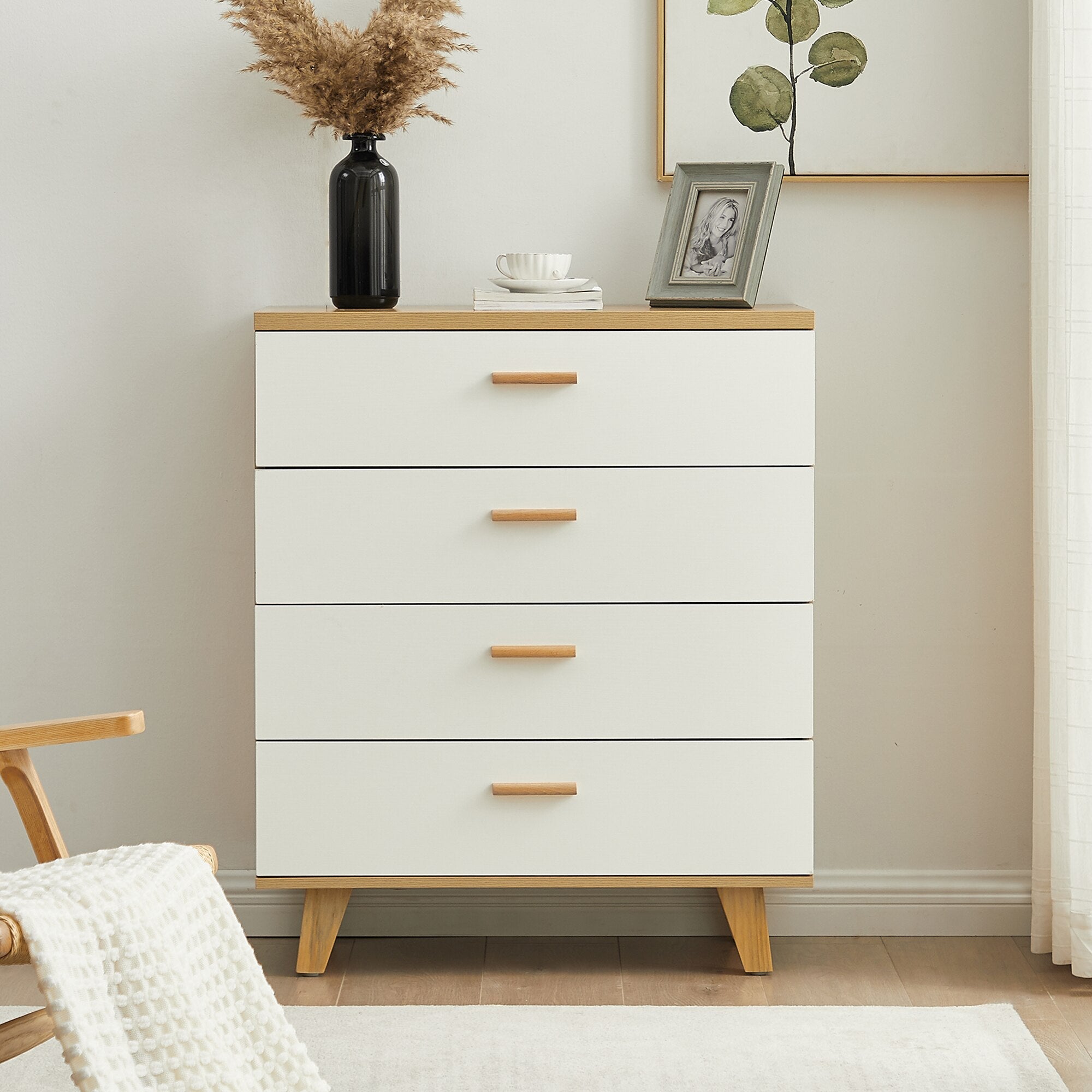 Wooden Drawer Storage Cabinet w/Solid Handles & Foot Stand childrensterritory