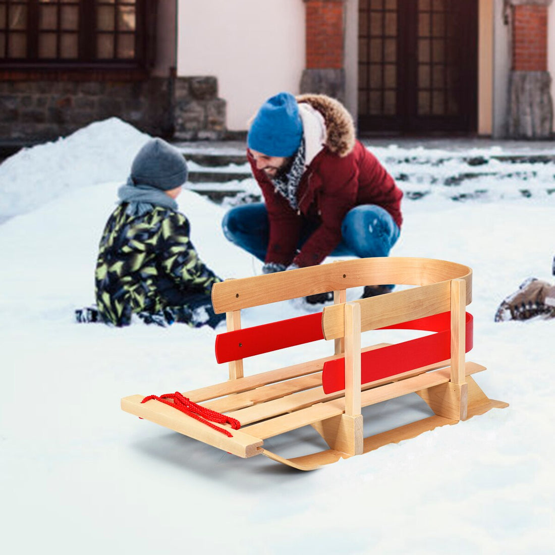 Wooden Sled w/ Solid Wood Seat for Toddler childrensterritory