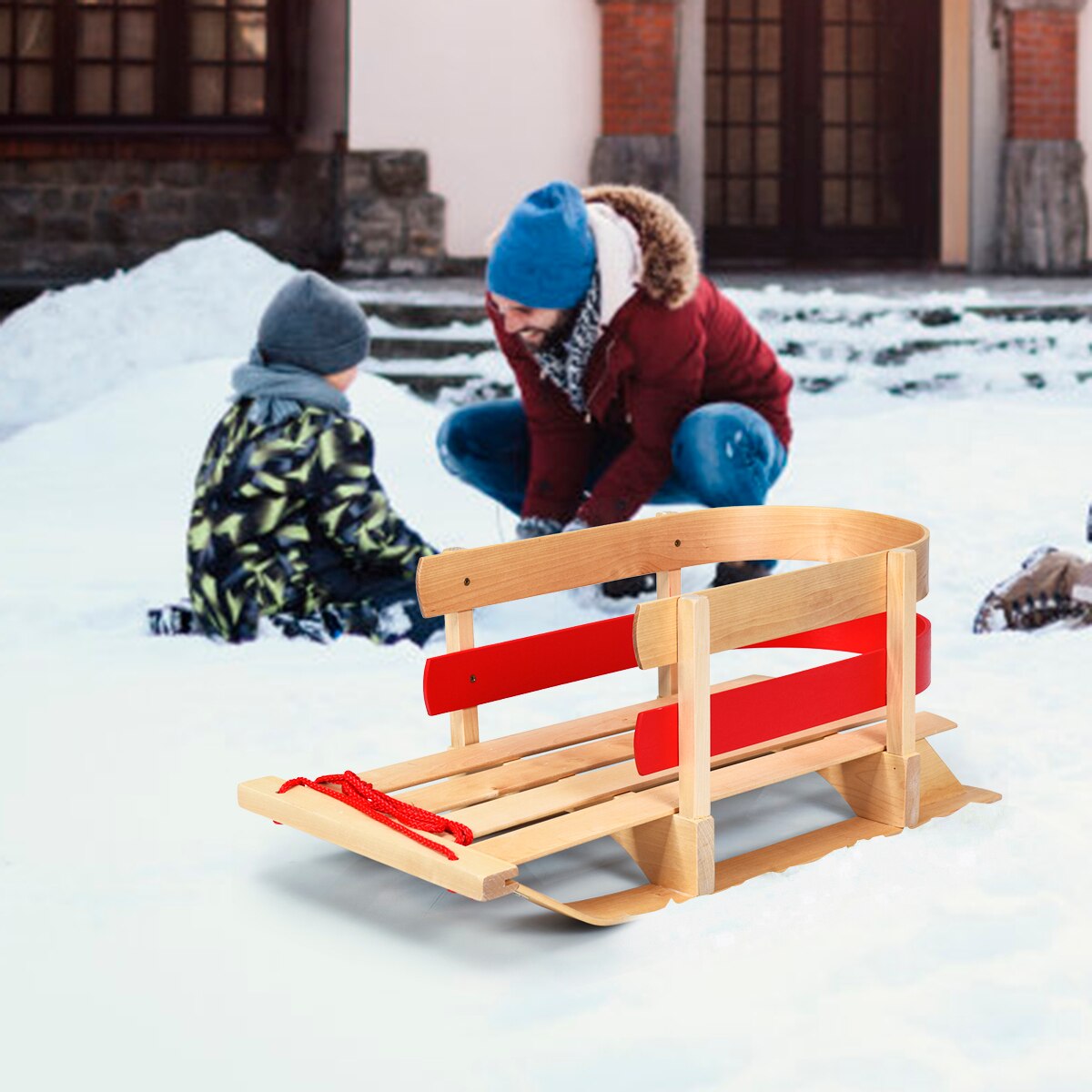 Wooden Sled w/ Solid Wood Seat for Toddler childrensterritory