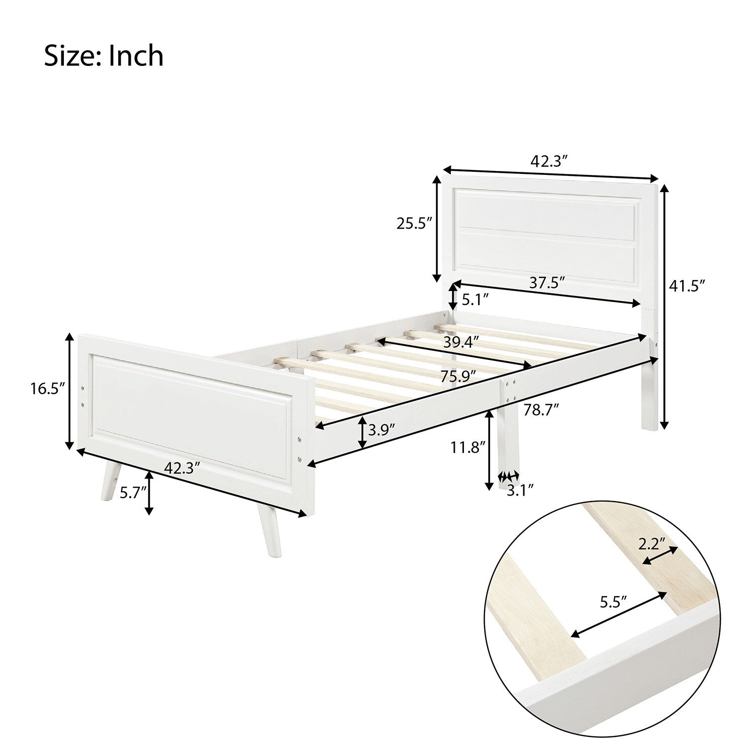 Wooden Twin Bed Frame with Headboard and Slat childrensterritory