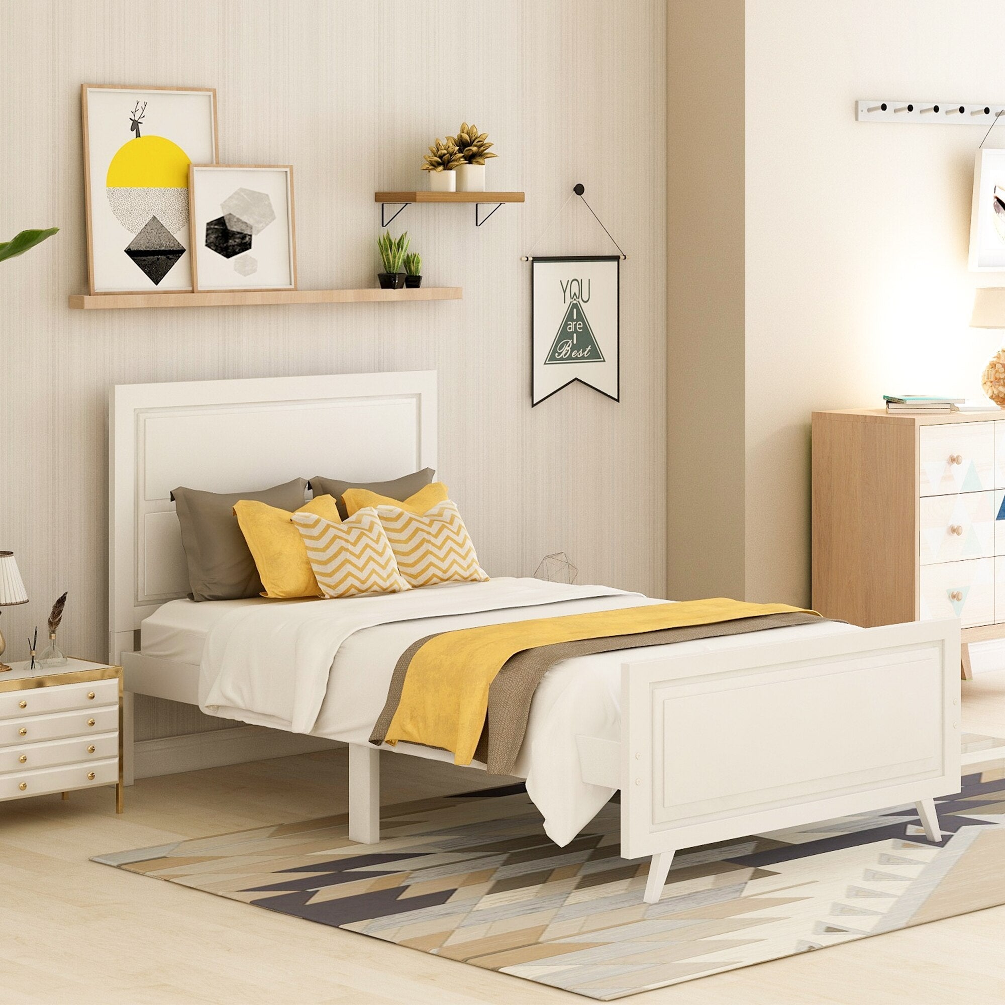 Wooden Twin Bed Frame with Headboard and Slat childrensterritory