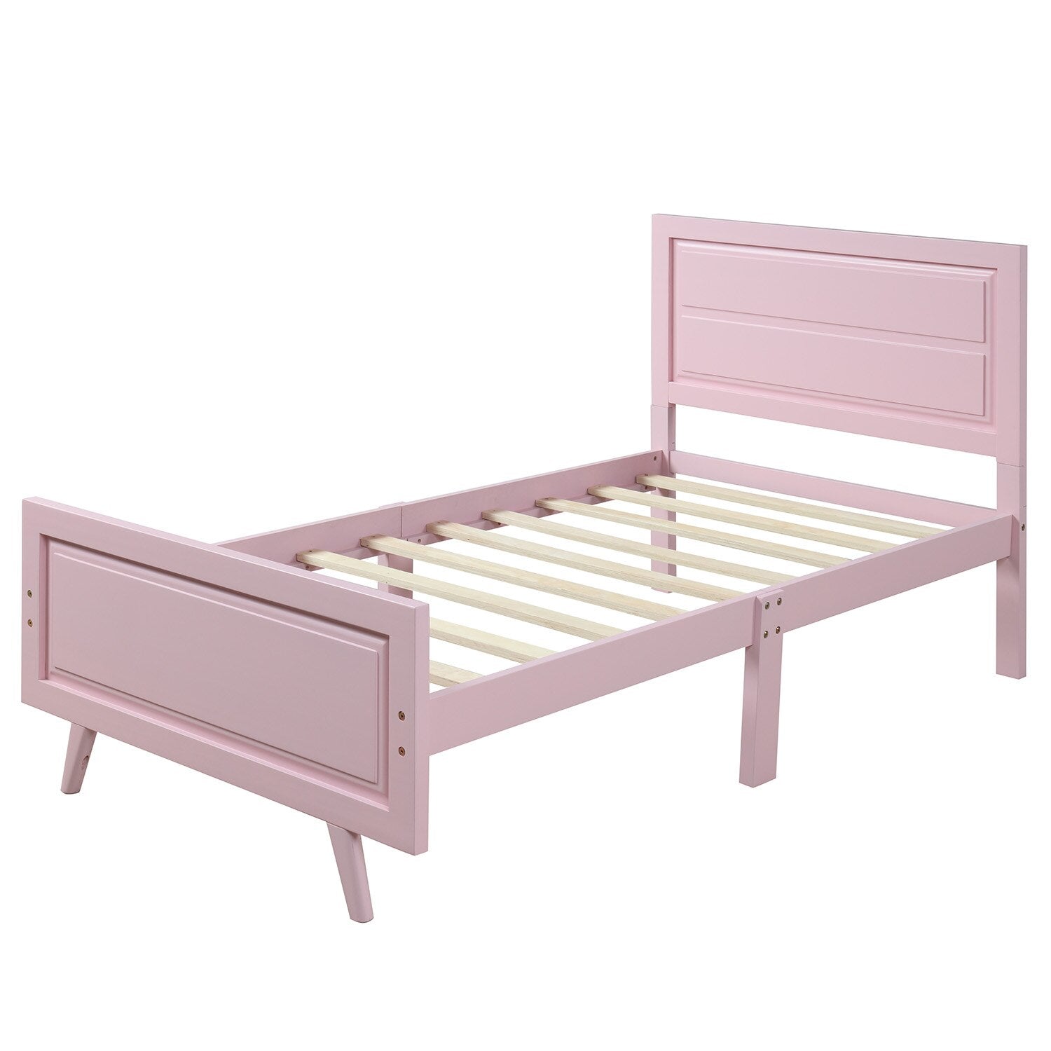 Wooden Twin Bed Frame with Headboard and Slat childrensterritory