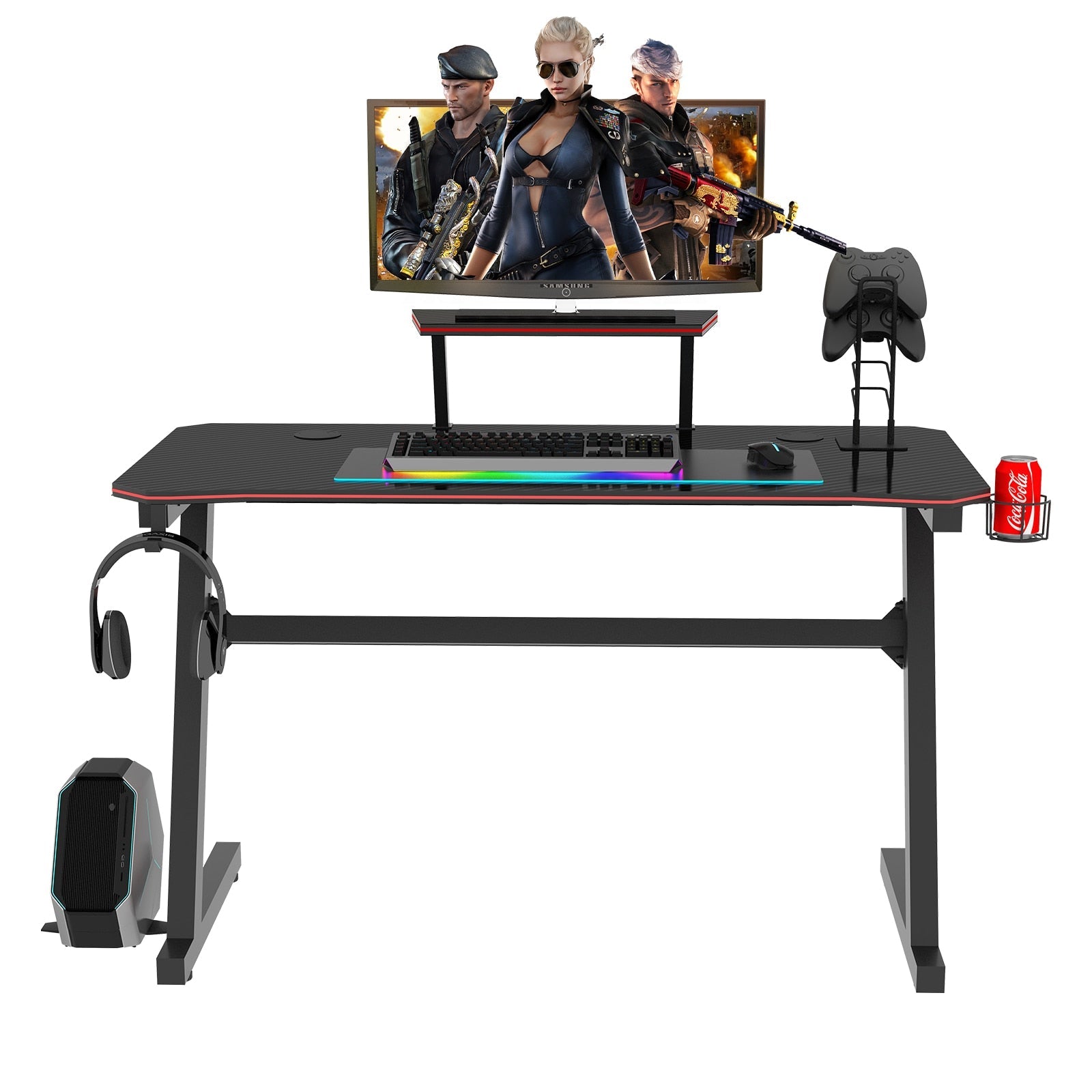 Z Shape Black MDF Gaming Desk with PC Holder childrensterritory