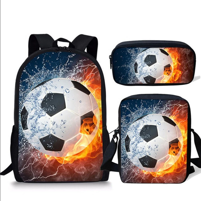 3d football print kids backpack 