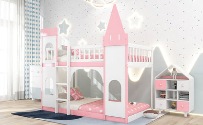 Twin Over Twin Castle Bunk Bed with Ladder childrensterritory