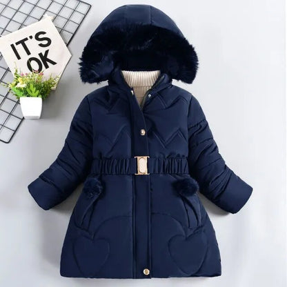 Kids Girls Mid-Length Hooded Windbreaker Coats childrensterritory