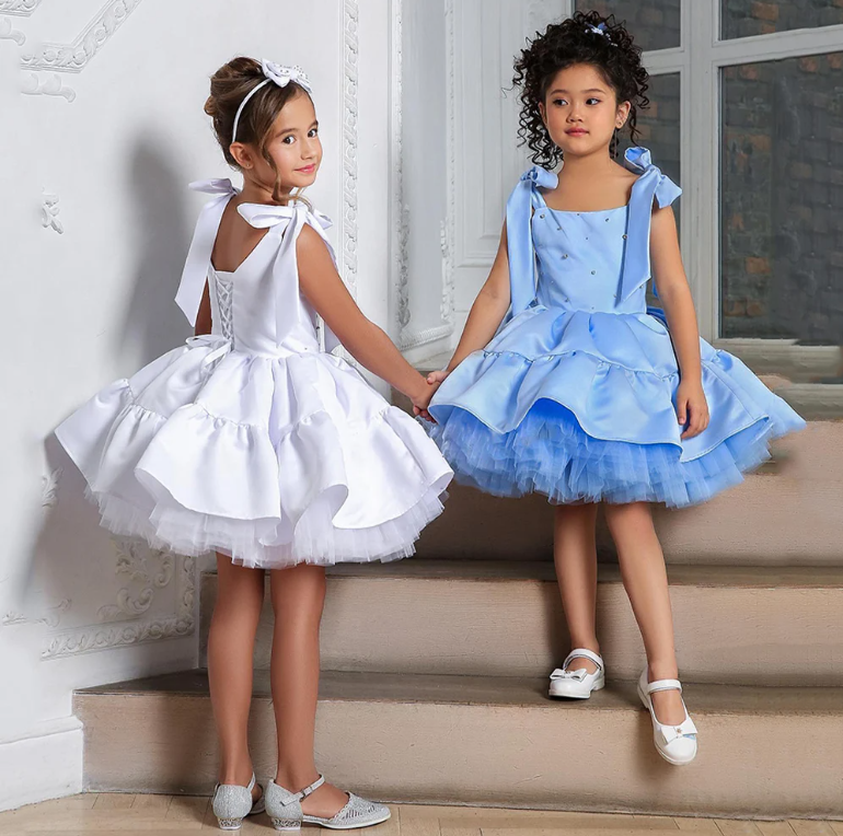 White Tulle Satin with Pearl Flower Girl Dress for Birthday