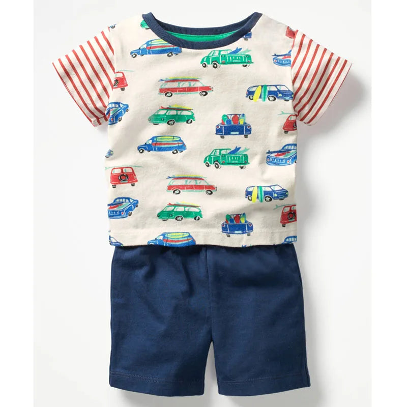 Kids Boys Short Sleeve Cartoon Print Clothing Sets childrensterritory