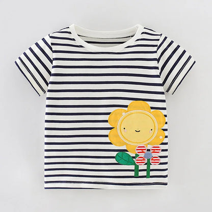 Kids Girls Stylish Cartoon Animal Prints Cotton Tops Tees for Summer childrensterritory