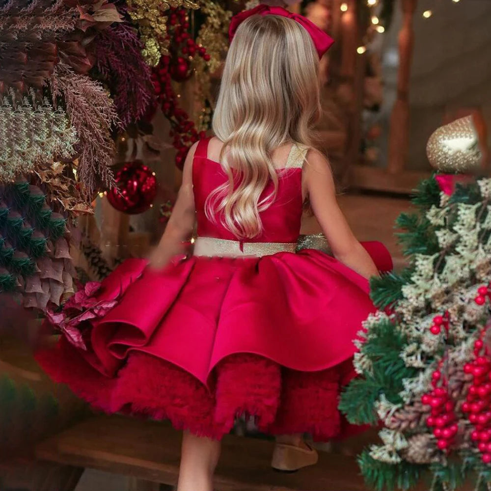Kids Girls Sequins Bow Tutu Princess Dress for Birthday Party