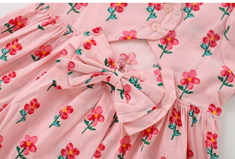 A-LINE Flower Print Little Girls Casual Summer Dress childrensterritory