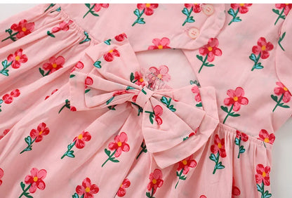 A-LINE Flower Print Little Girls Casual Summer Dress childrensterritory