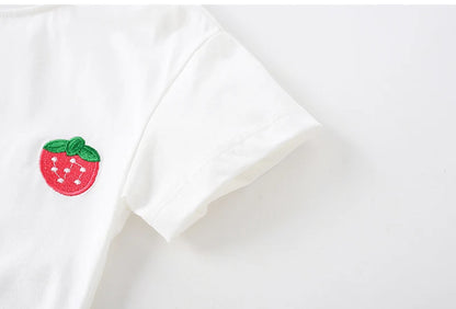 Kids Girls Causal Cotton T-Shirts with Strawberries Print for Summer childrensterritory